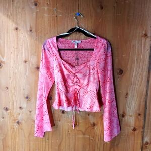 BCBGeneration Pink & Red Heart Patterned Ruched Top